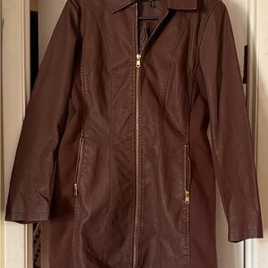 Baccini Brown Leather Coat with Gold Accents